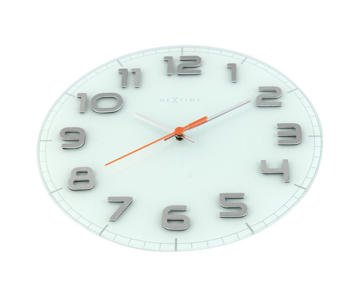 NEXTIME NE-8817WI WALL Clock Slide. 30 x 3,5 cm, Glas, weiß, 'edelrunde'