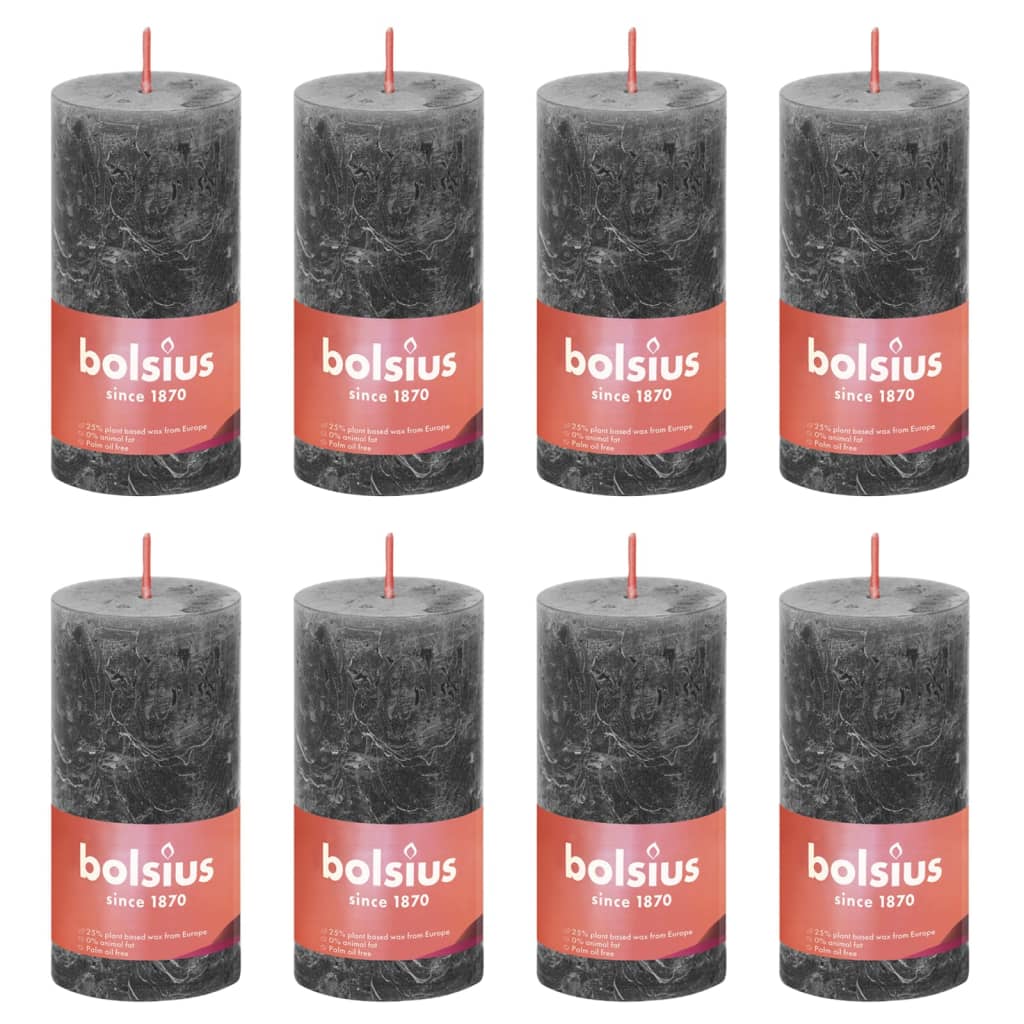 Bolsius Bolsius Stubbares Shine 8 st rústico 100x50 mm de tormenta gris