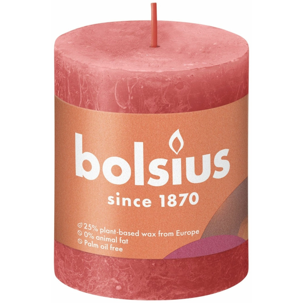 Bolsius søylelys rustikk 8 x 6,8 cm blomst rosa | 4 stk