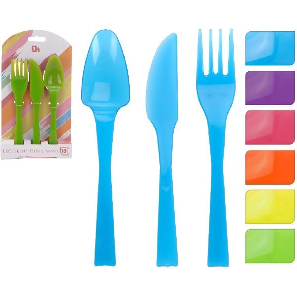 Eccellente set di posate in plastica per casalinghi con 6 colori a 18 pezzi