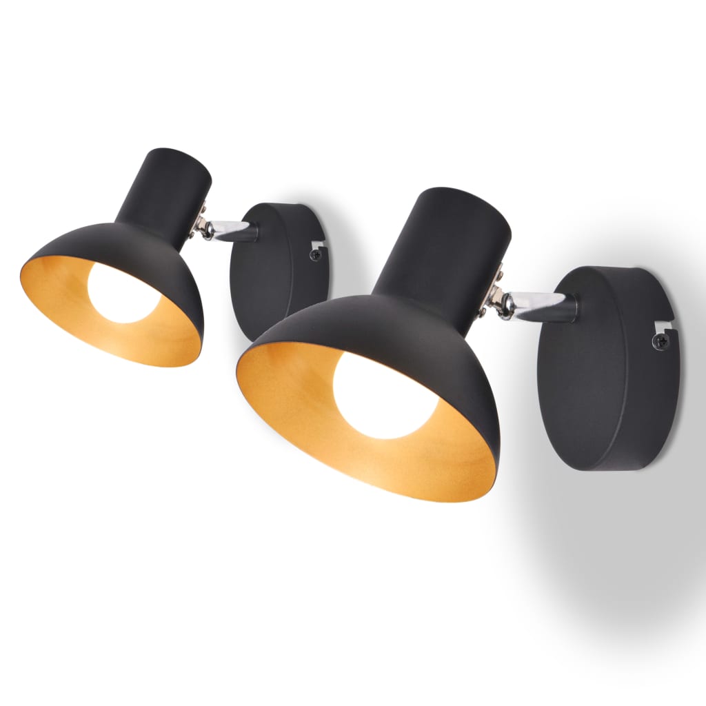 Lampade a parete Vidaxl per 2 pere E27 nere e oro 2 m
