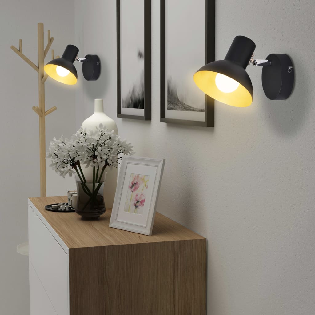Lampade a parete Vidaxl per 2 pere E27 nere e oro 2 m