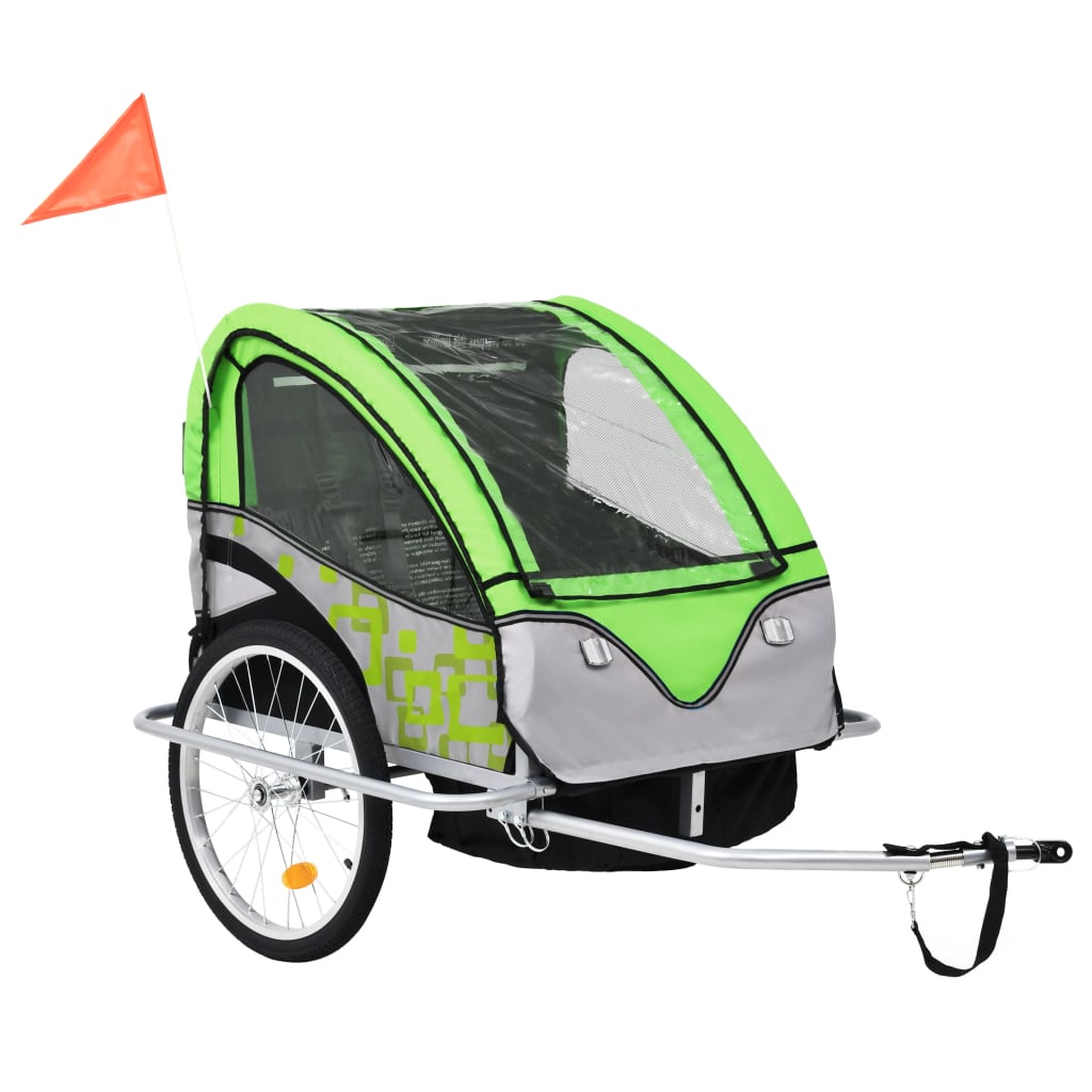 Vidaxl Bicycle Trailer et Pram 2-en-1 vert et gris