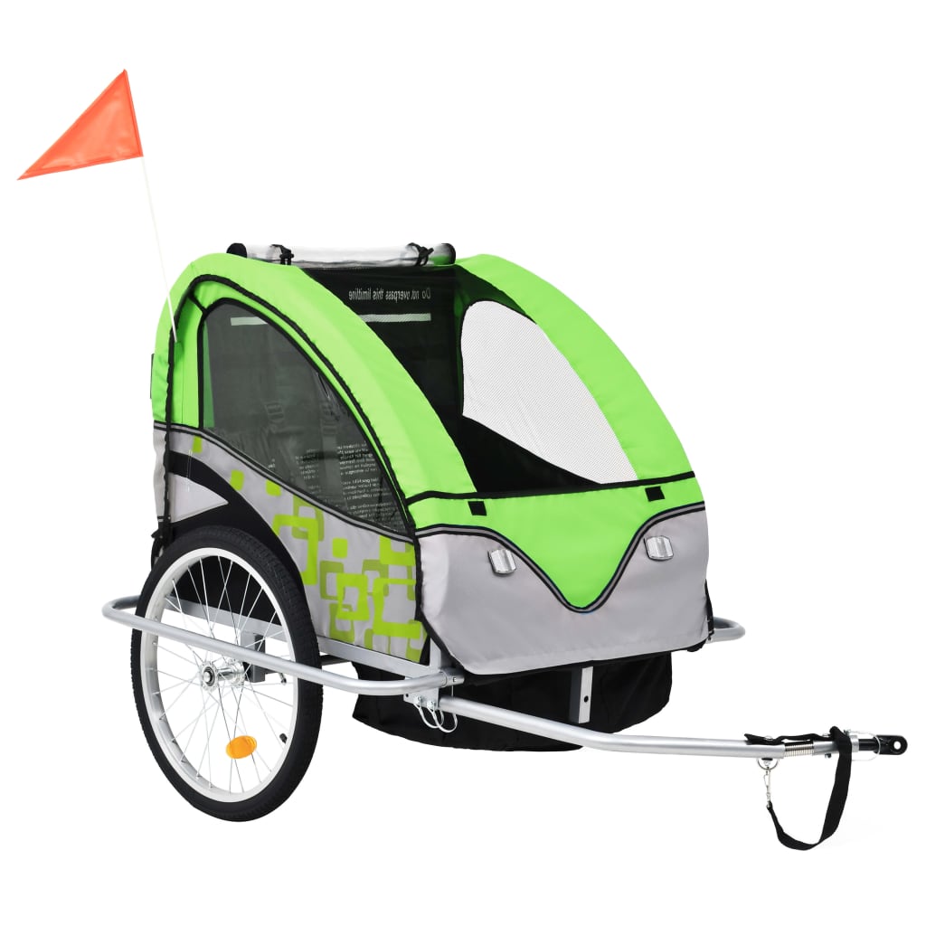 Vidaxl Bicycle Trailer et Pram 2-en-1 vert et gris