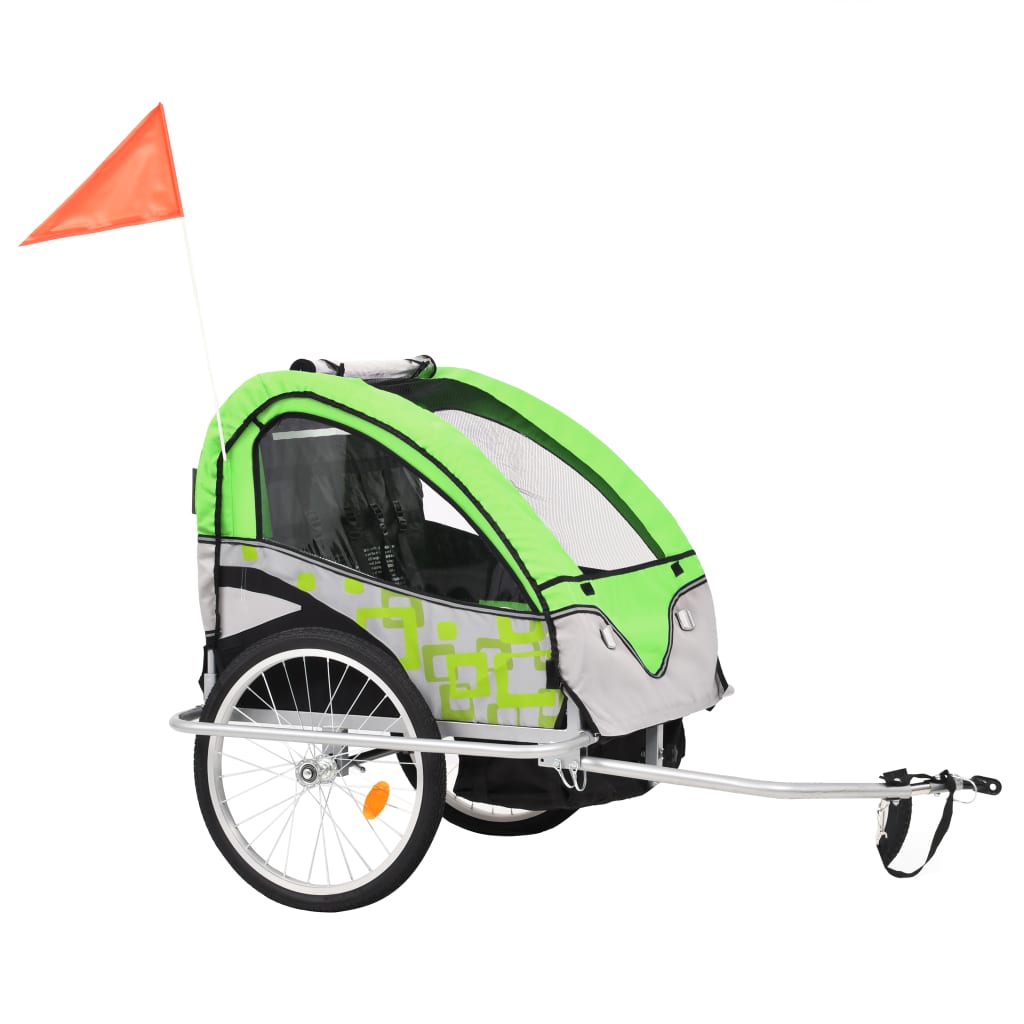 Vidaxl Bicycle Trailer et Pram 2-en-1 vert et gris