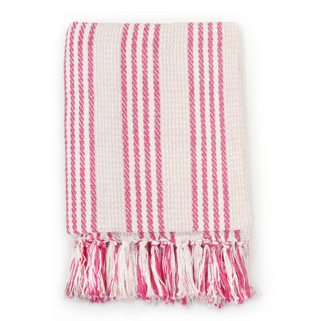 Vidaxl plaid stripes 160x210 cm cotton pink and white