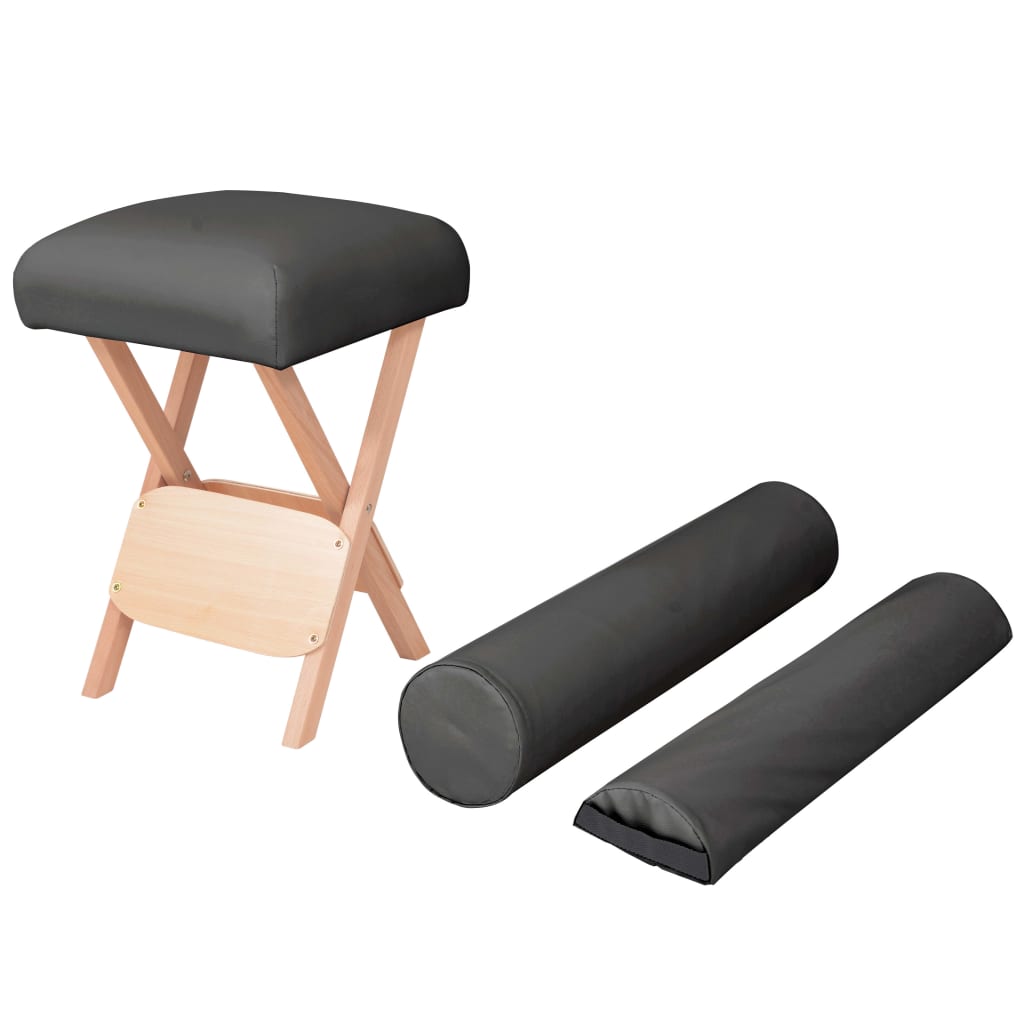 Vidaxl -Massagehocker mit 12 cm dicker Sitz 2 Bolster falten schwarz faltbar