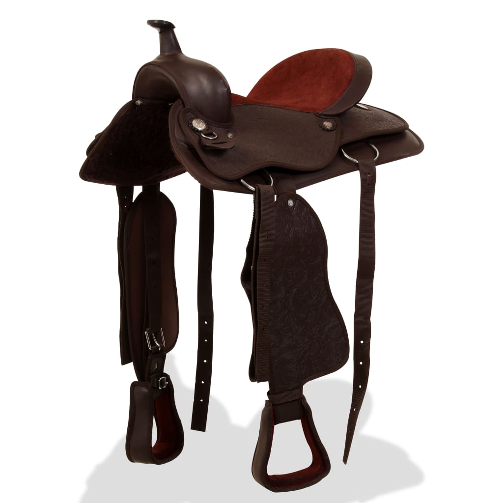 Vidaxl Western Saddle, Bridle e Bright Blast 17 Real Leather Brown