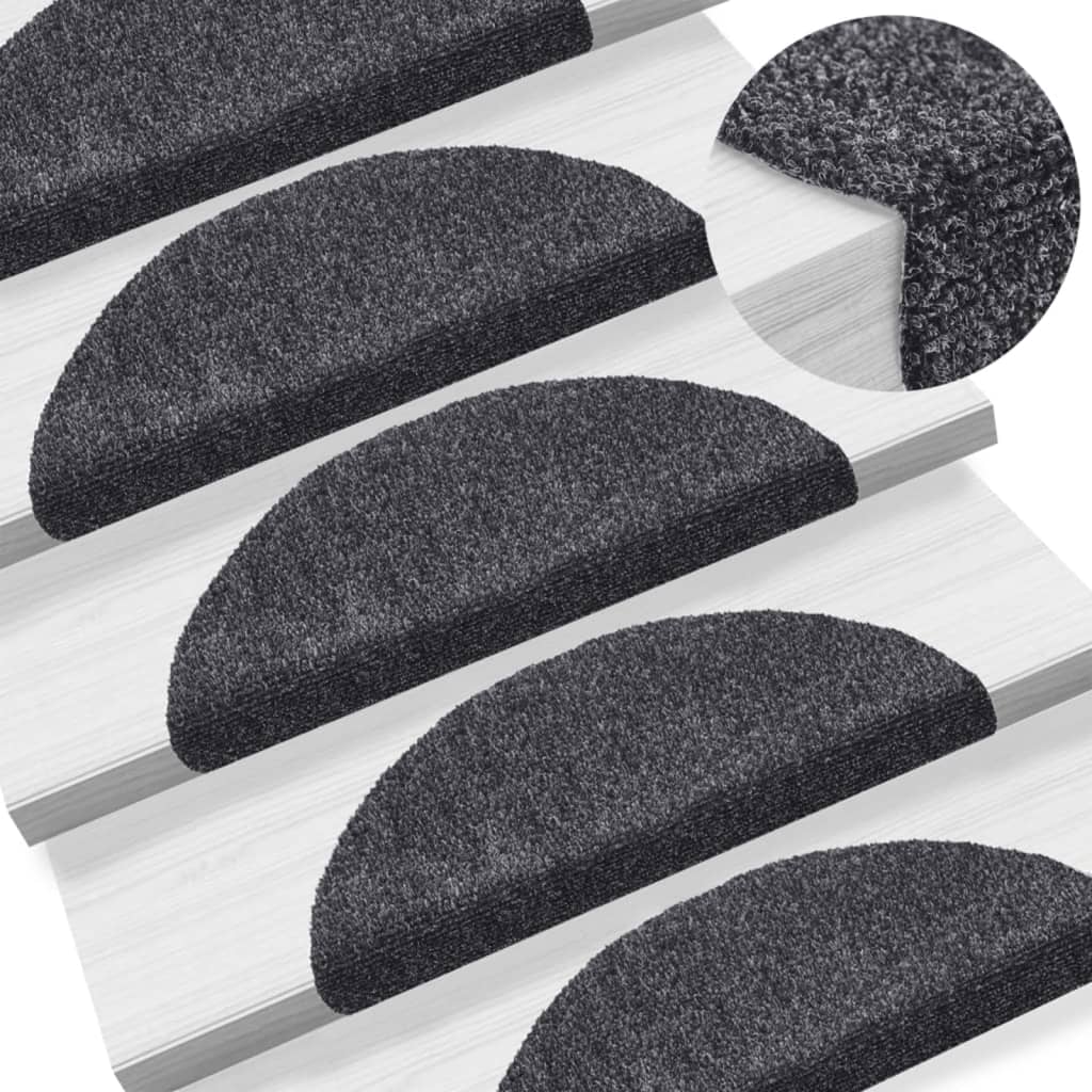 Vidaxl trapmatten zelfklevend 15 stuks 56x17x3 cm donkergrijs halfrond