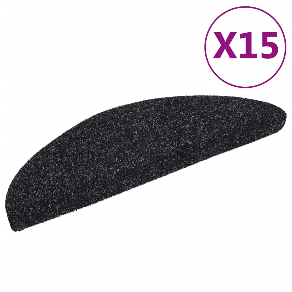 Vidaxl stair mats self -adhesive 15 pieces 56x17x3 cm black hemisphere