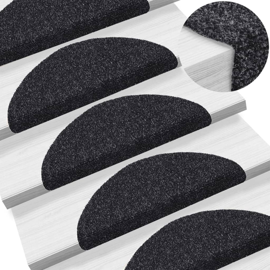 Vidaxl stair mats self -adhesive 15 pieces 56x17x3 cm black hemisphere