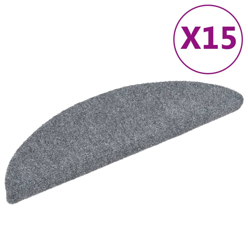 Vidaxl stair mats self -adhesive 15 pieces 56x17x3 cm light gray semi -round