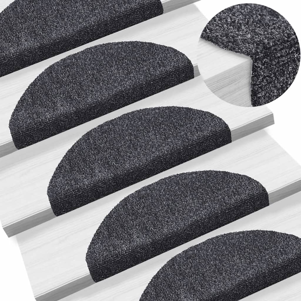 Vidaxl stair mats self -adhesive 15 pieces 65x21x4 cm dark gray hemisphere large