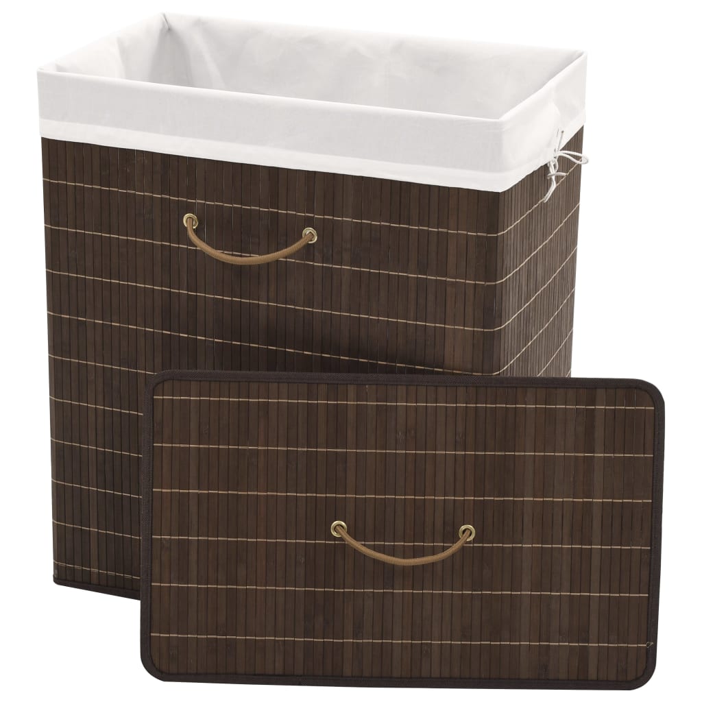 Vidaxl cesta de lavanderia de bambu retangular marrom escuro