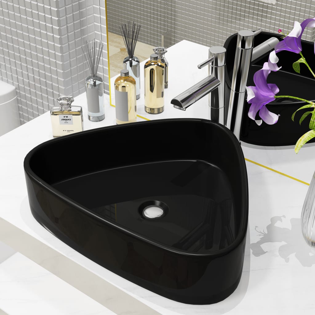 Vidaxl Washbasin Triangular 50.5x41x12 cm de cerámica negra