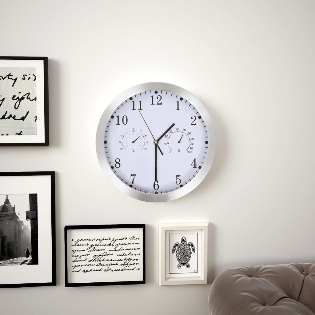 Reloj de pared Vidaxl con mecanismo de cuarzo Higrómetro termómetro de 30 cm blanco