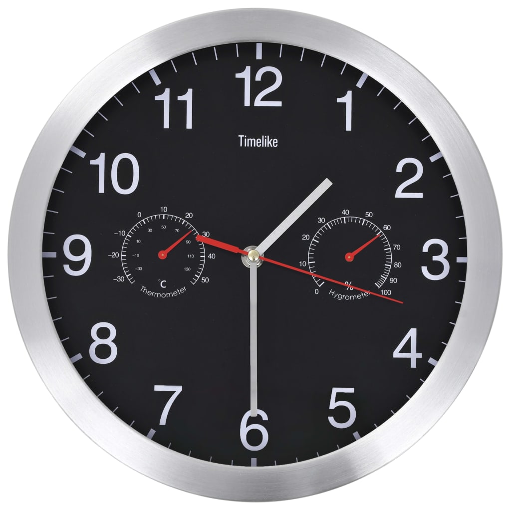 Vidaxl wall clock with quartz mechanism Hygrometer Thermometer 30 cm Black