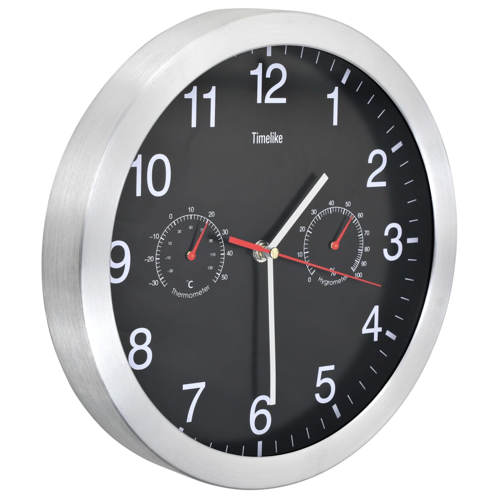 Vidaxl wall clock with quartz mechanism Hygrometer Thermometer 30 cm Black