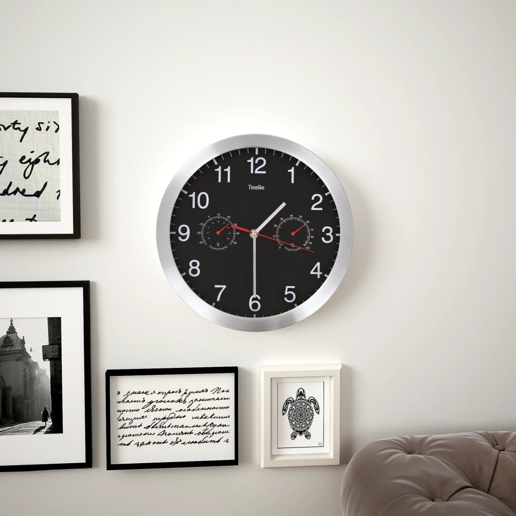 Vidaxl wall clock with quartz mechanism Hygrometer Thermometer 30 cm Black