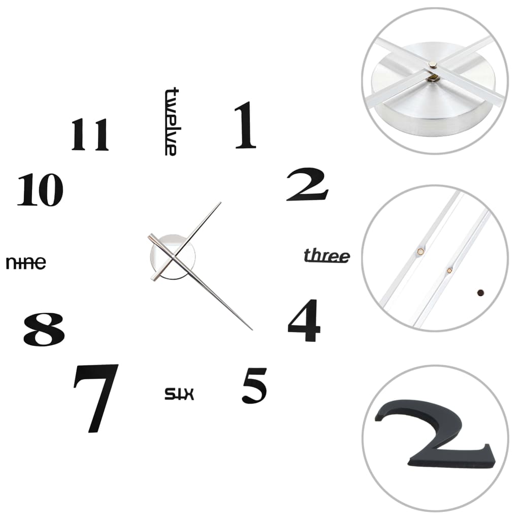 Vidaxl 3D wall clock 100 cm XXL Modern Black