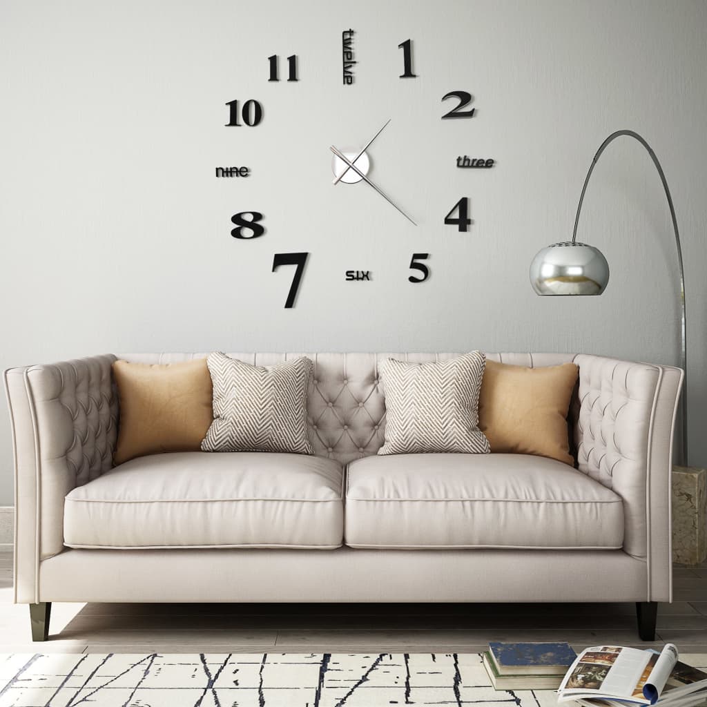 Vidaxl 3D wall clock 100 cm XXL Modern Black