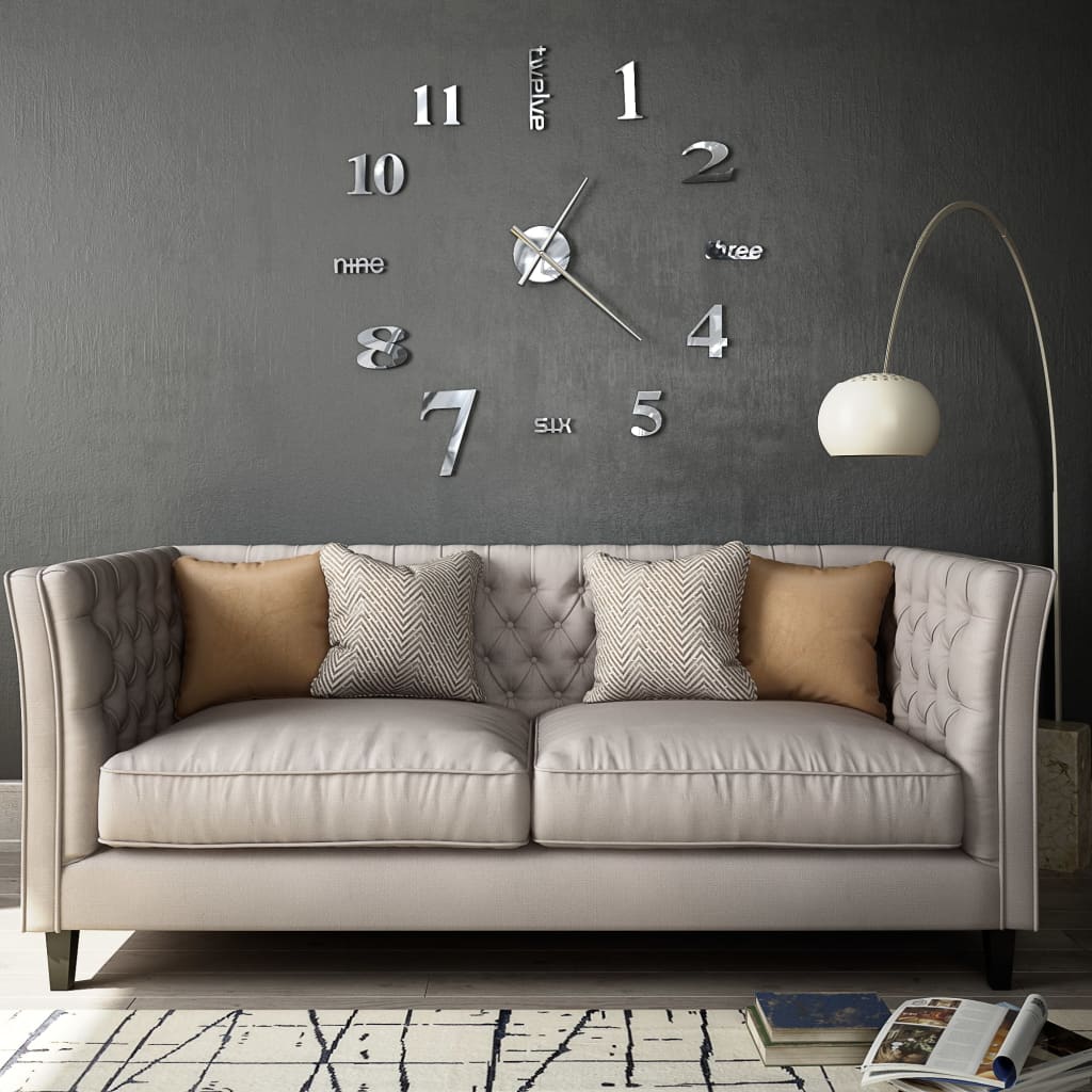 Vidaxl 3D Wall Hodiny 100 cm xxl moderní stříbrné barvy
