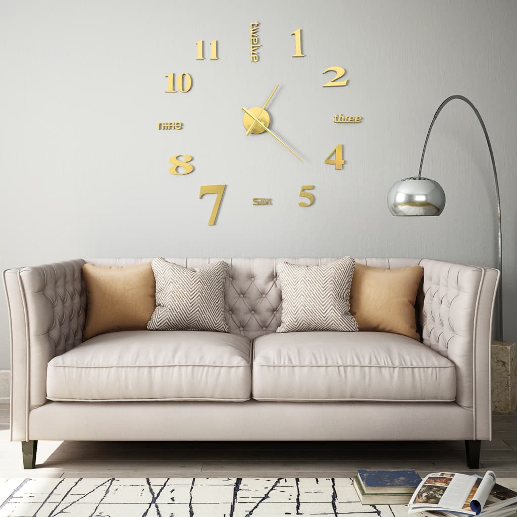 Vidaxl 3D Wall Clock 100 cm XXL Modern guldfärgad