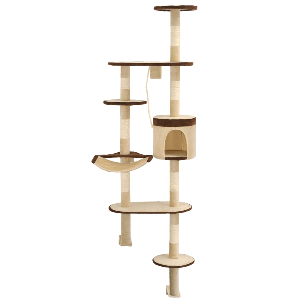 Vidaxl Cat Scratch Post avec des poteaux de grattage montage mural 194 cm brun beige