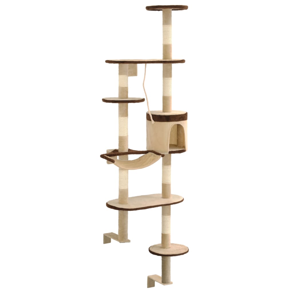 Vidaxl Cat Scratch Post avec des poteaux de grattage montage mural 194 cm brun beige