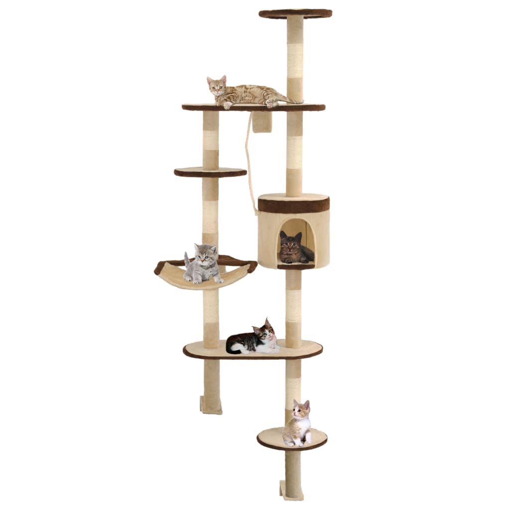 Vidaxl Cat Scratch Post avec des poteaux de grattage montage mural 194 cm brun beige