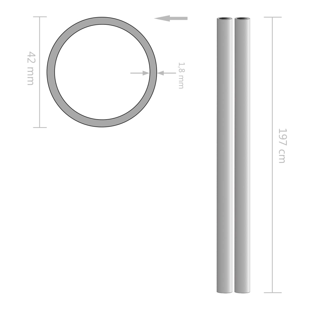 Feadáin Vidaxxl bhabhta v2a 2m ø42x1.8mm cruach dhosmálta 2 ríomhaire