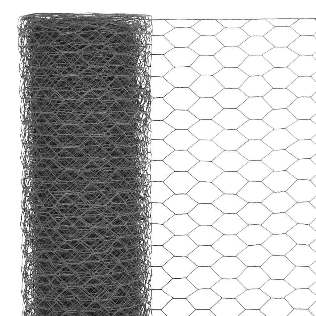 Piščančja žica Vidaxl 25x0,5 m jeklo s PVC prevleko sivo