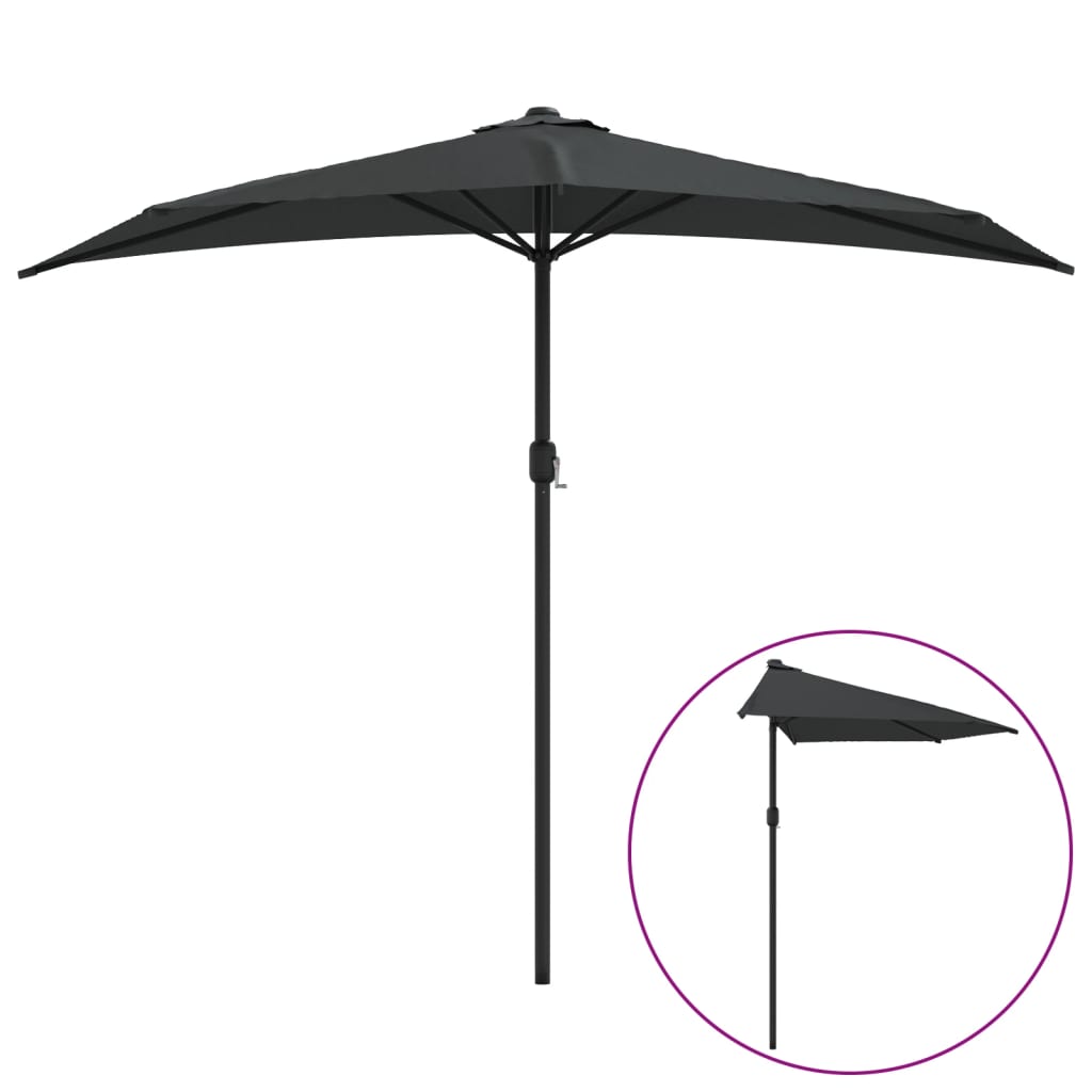 Vidaxl Balcony Parasol metà con polo in alluminio 270x144 cm antracite