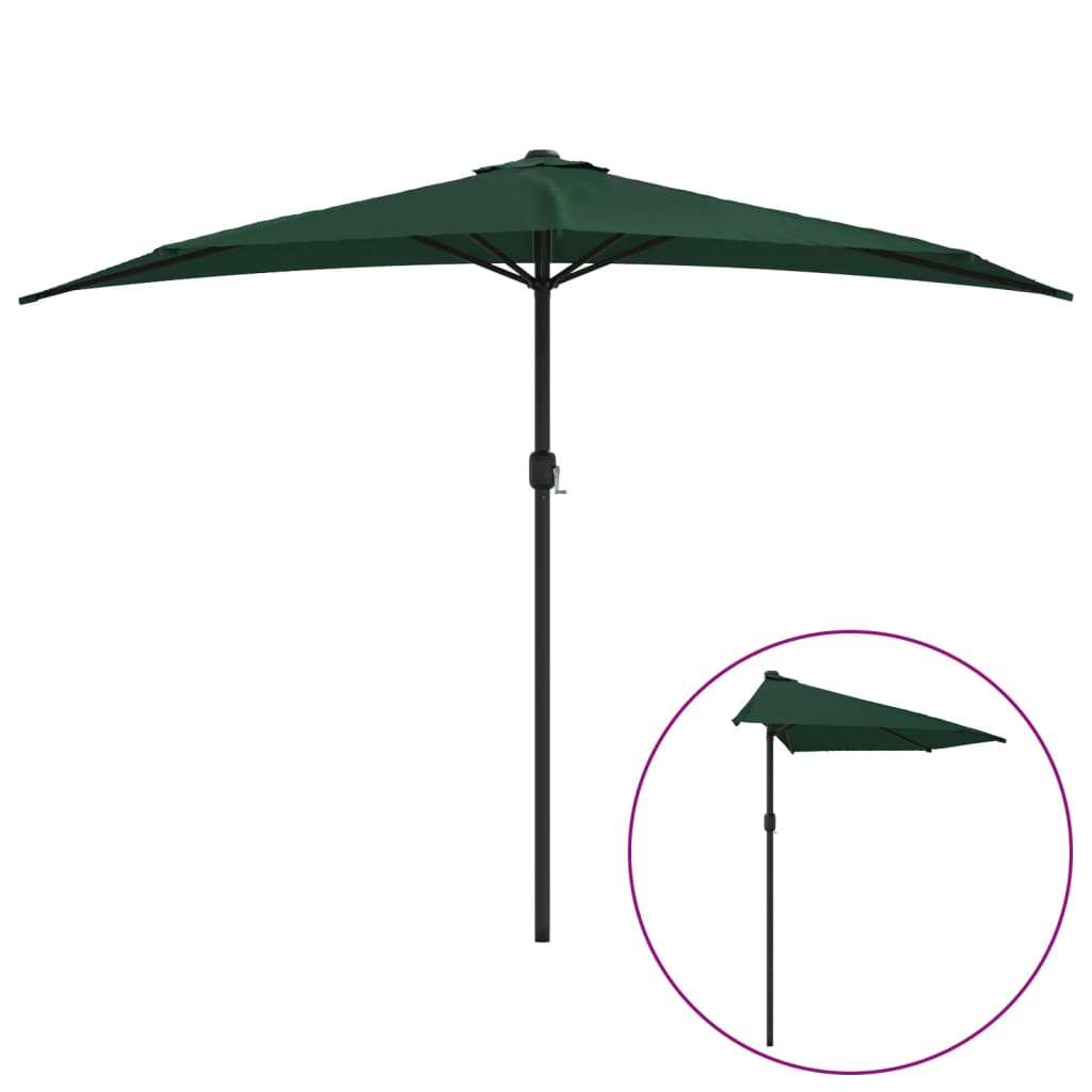 Vidaxl balcon parasol moitié avec poteau en aluminium 300x155 cm vert