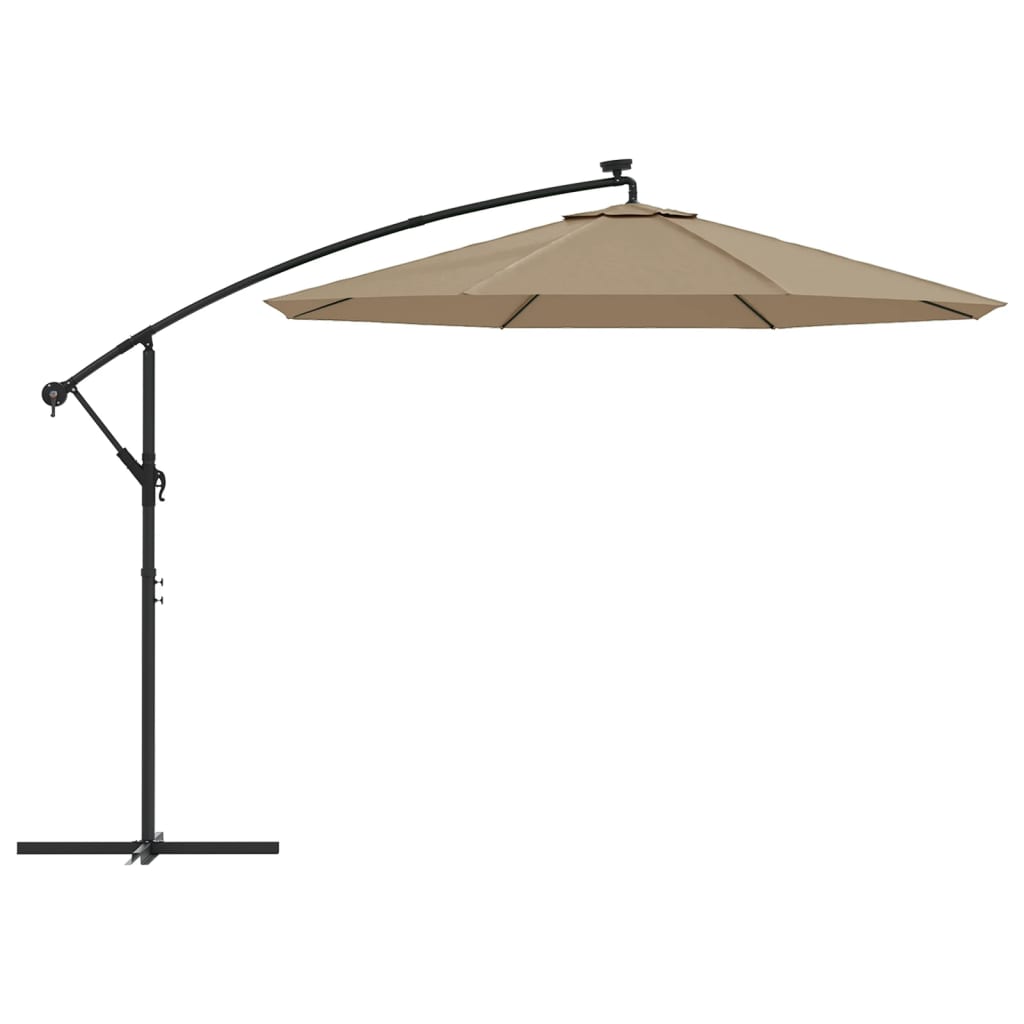Vidaxl Floating Parasol med LED -belysningsstålstang 300 cm taupe