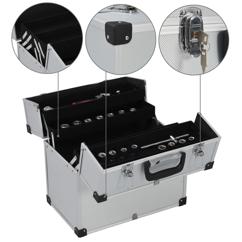 Vidaxl tool case 38x22.5x34 cm aluminum silver colored