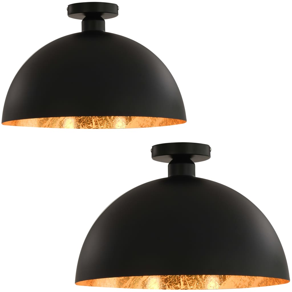 Vidaxl ceiling lamps 2 pcs semi -round E27 black and gold colored