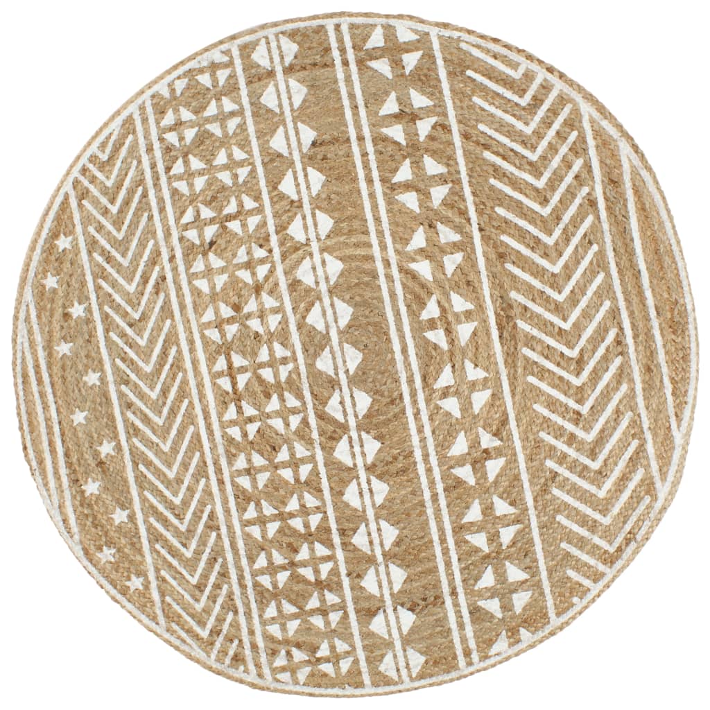 Vidaxl rug handmade with white print 120 cm jute