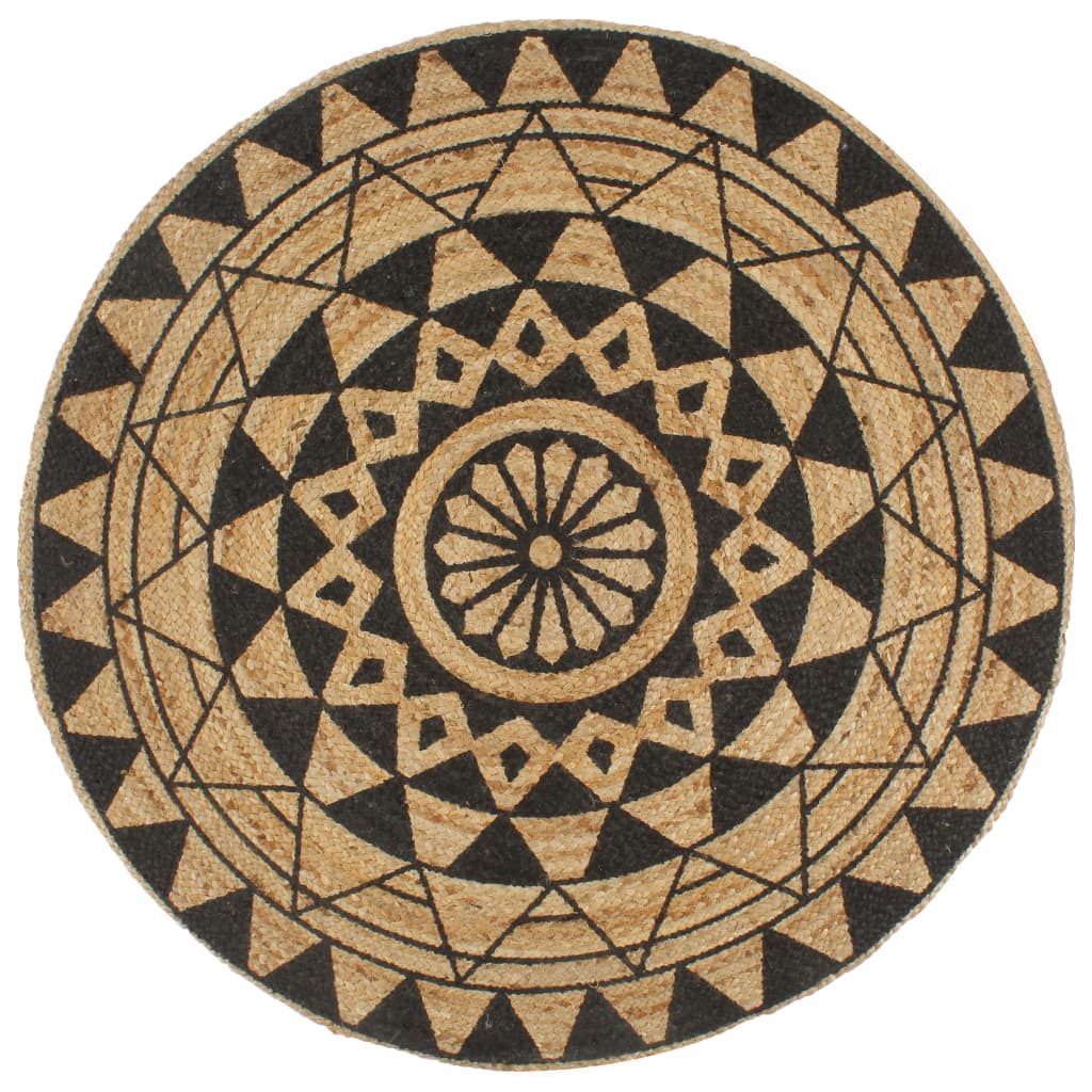 Vidaxl rug handmade with black print 150 cm jute
