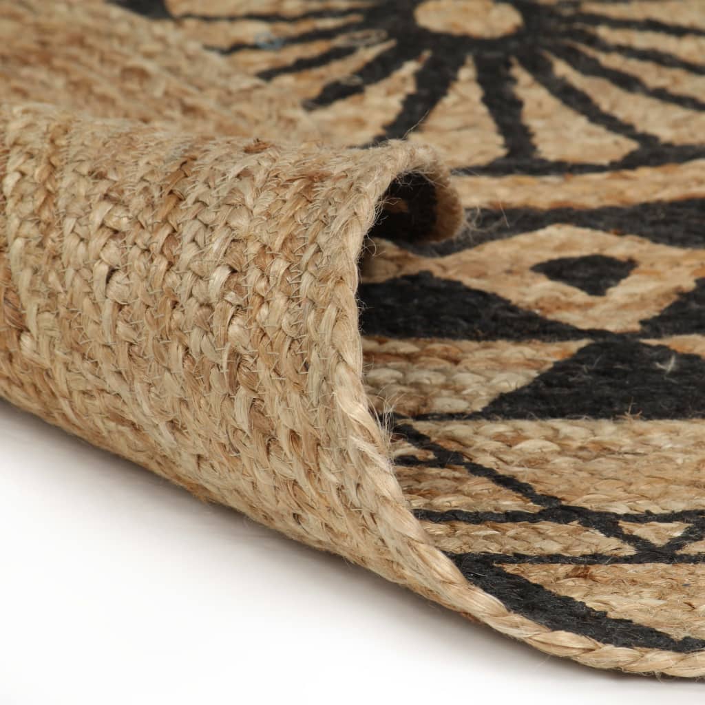 Vidaxl rug handmade with black print 150 cm jute