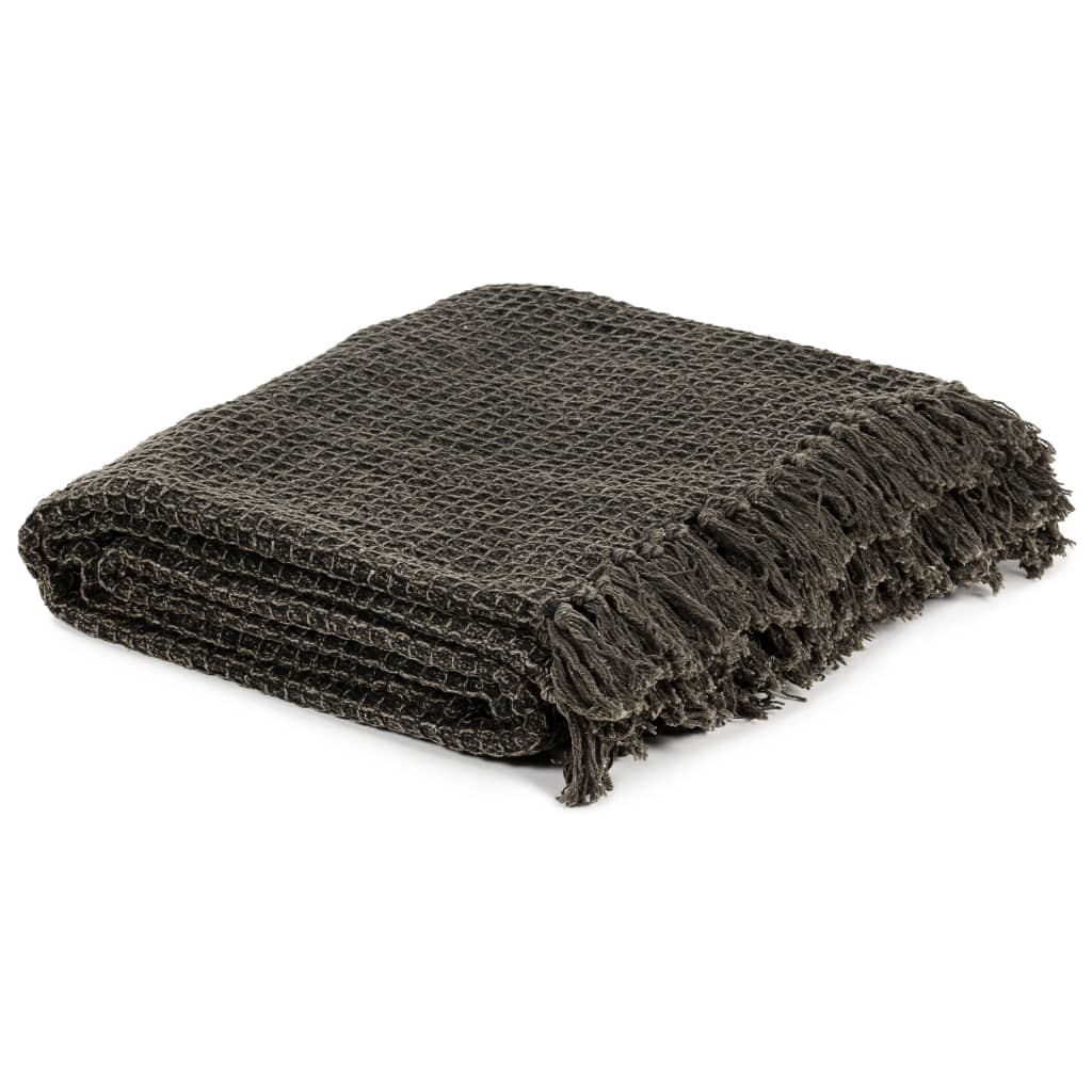 Vidaxl Plaid 220x250 cm bawełniany antracyt i brązowy
