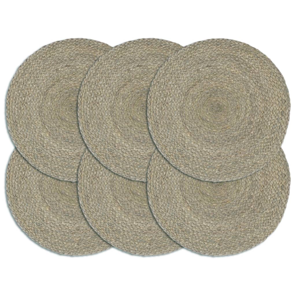 Vidaxl Placemats 6 Sts Round 38 cm Jute Plain Grey