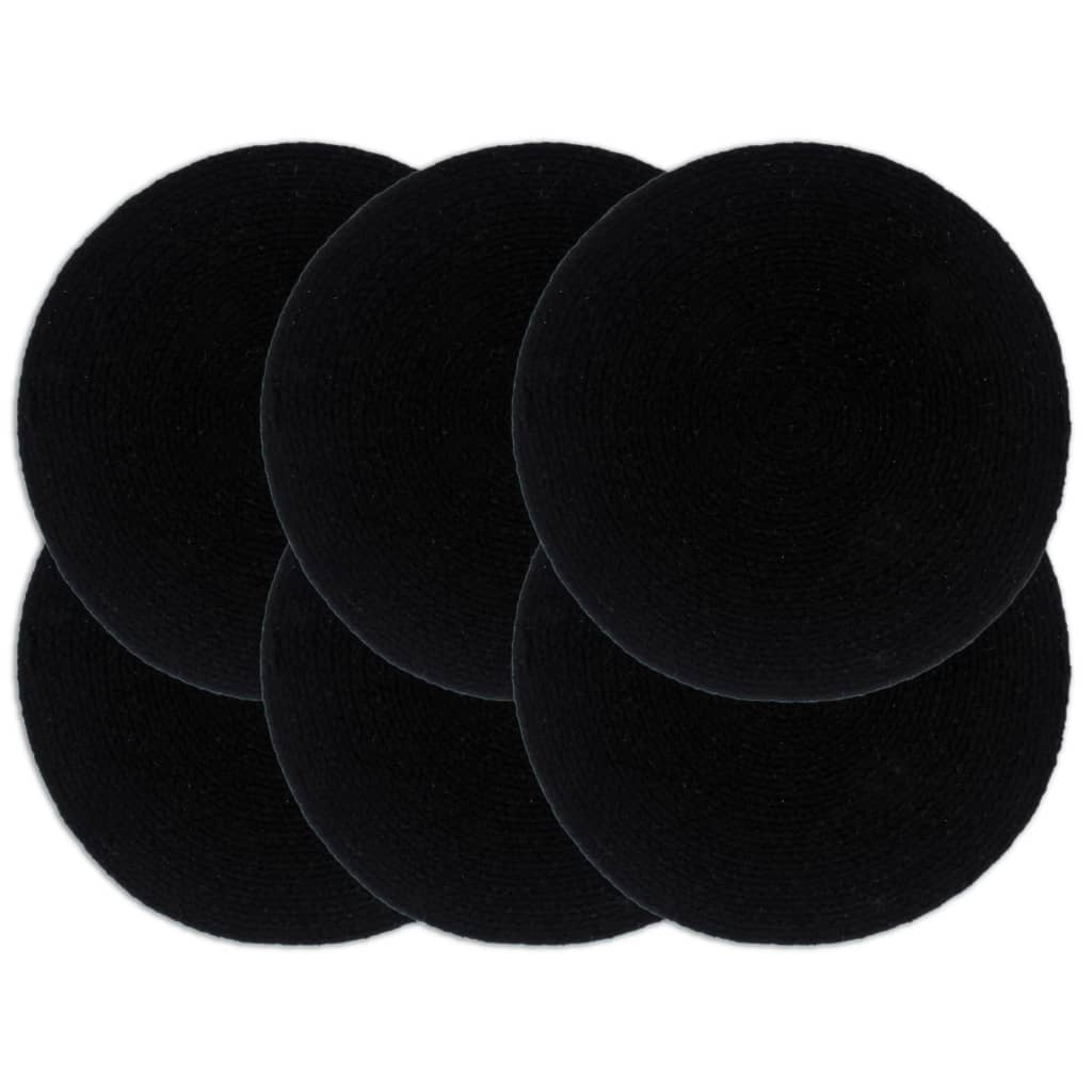 Vidaxl Placemats 6 sts Round 38 cm cotton plain black