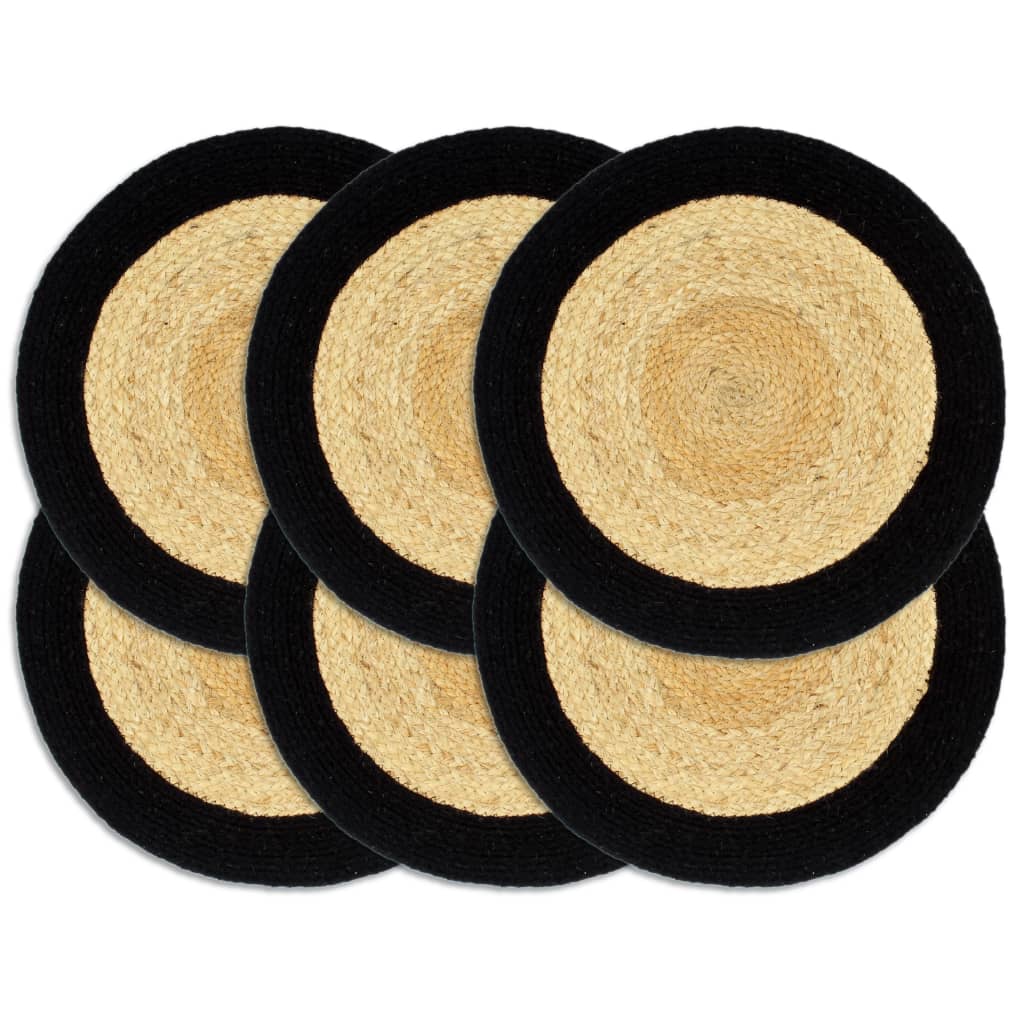 Vidaxl Placemats 6 st 38 cm jute and cotton of course and black