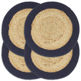 Vidaxl Placemats 4 st 38 cm jute and cotton of course and navy blue