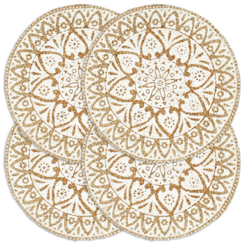 Vidaxl Placemats 4 Sts Round 38 cm Jute White