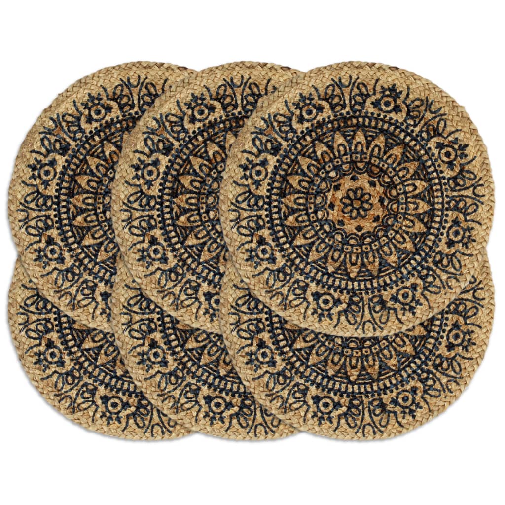 Vidaxl Placemats 6 sts rundt 38 cm jute mørkeblå
