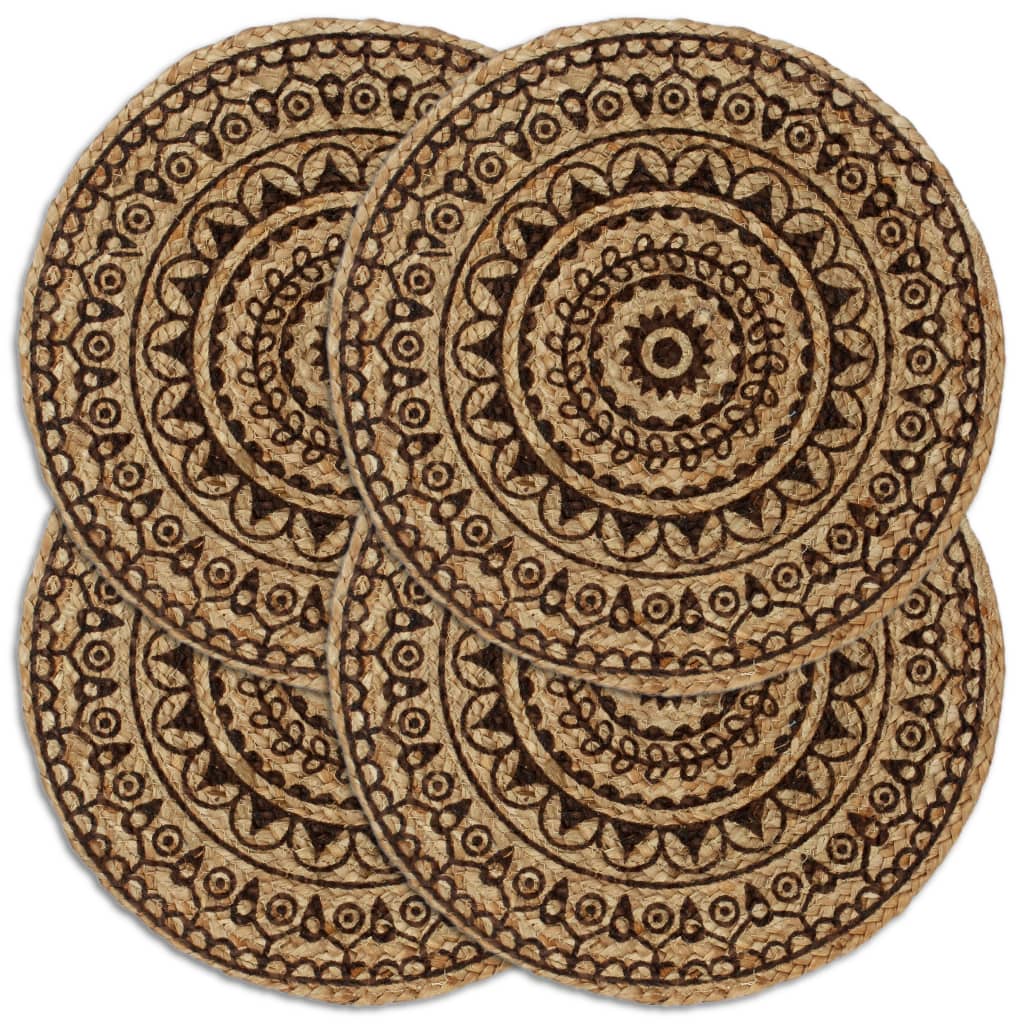 VIDAXL PLASCEMATS 4 STS round round 38 cm juta marrone scuro