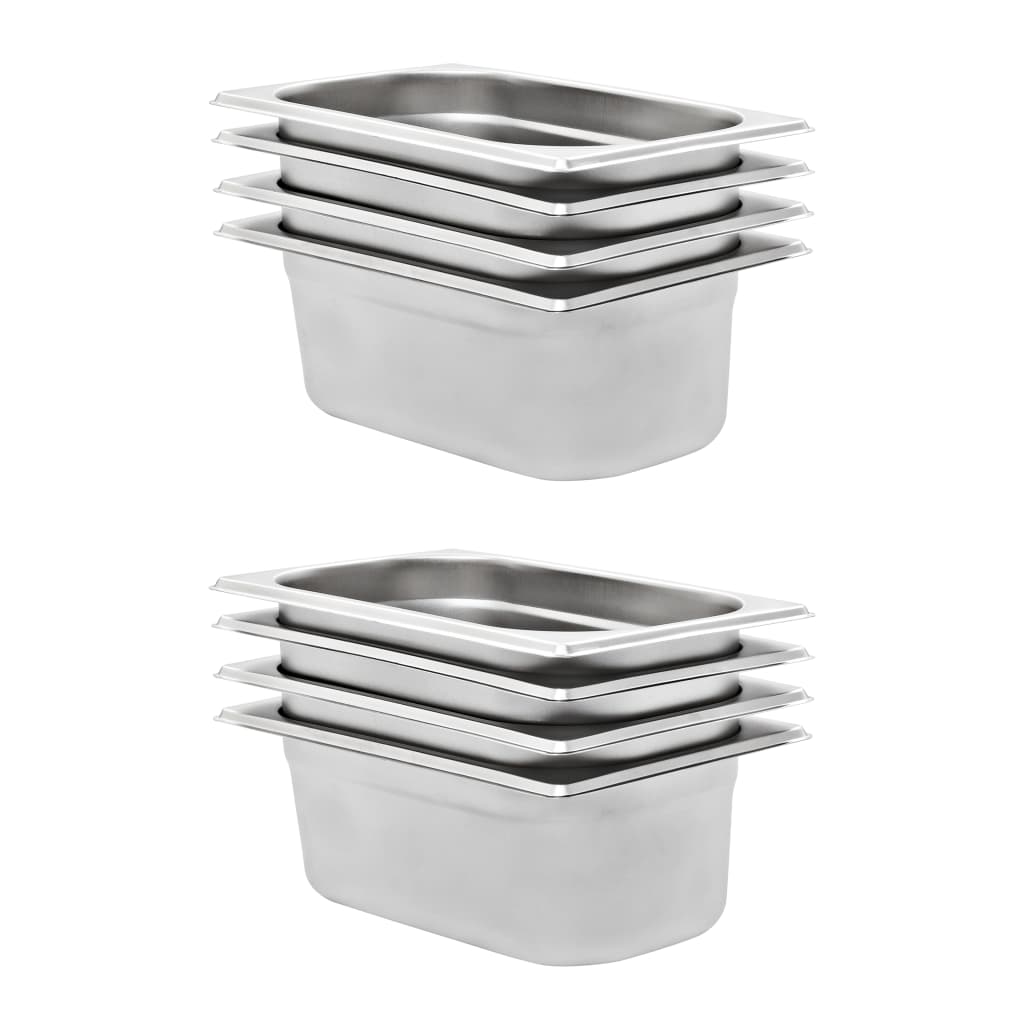 Vidaxl Gastronormbakken 8 PC GN 1 4 100 mm in acciaio inossidabile