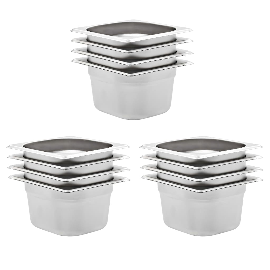 Vidaxl gastronombakken 12 pc Gn 1 6 100 mm nerjavno jeklo